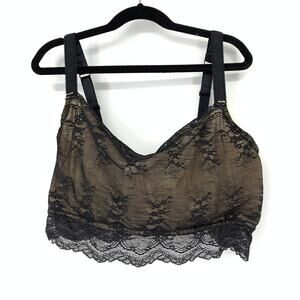 Dirty Dolls Bra Women's Size 36DDD Bralette Nude Black Lace Overlay